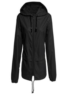 Loquat Hooded Zippered Cardigan Hiking Raincoat Jacket Black 