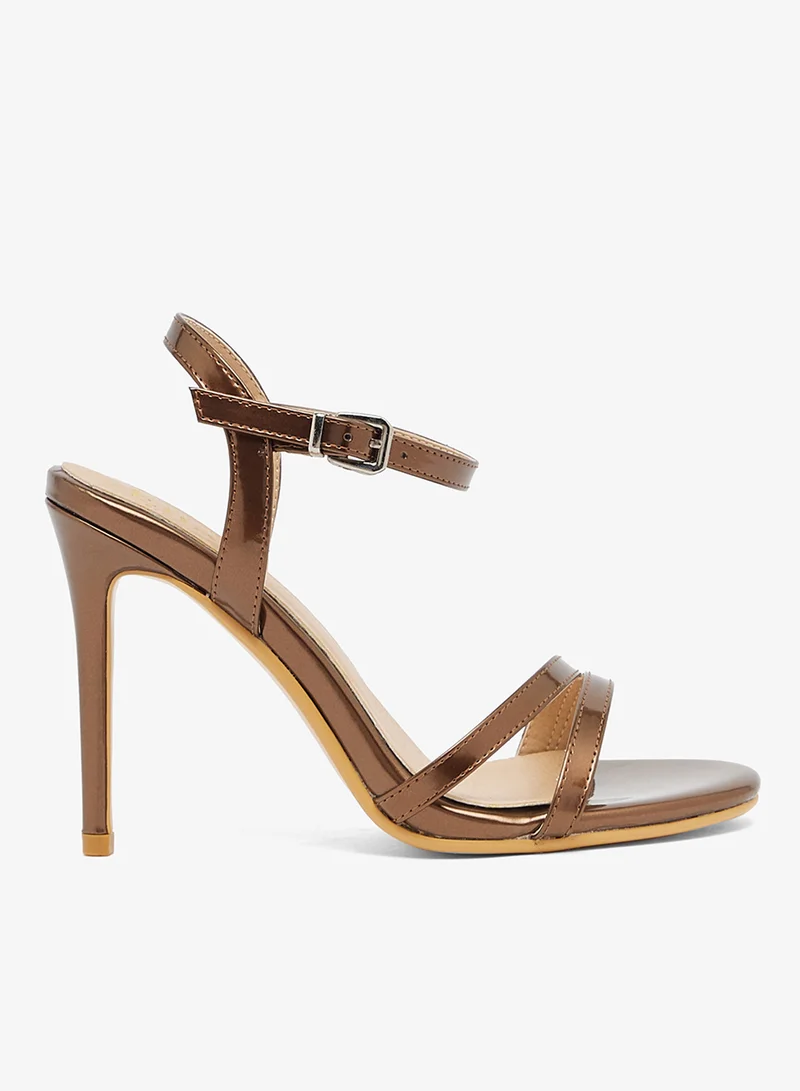 Ella Limited Edition Bronze sandal with three straps and ankle buckle, high heel