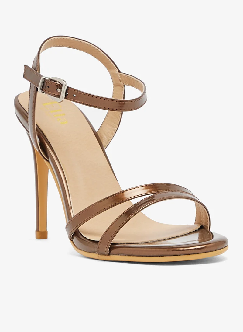 Ella Limited Edition Bronze sandal with three straps and ankle buckle, high heel