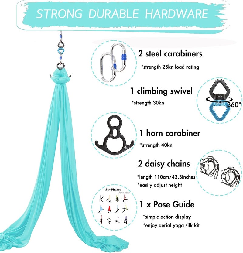 SKYPHAROS Aerial Silks Yoga Swing Set - 9/11 Yards Aerial Yoga Hammock Kit Anti-Gravity Flying for Fitness, Low/Non Stretch Nylon Tricot Fabric Hardware Included for Dance - Image 2