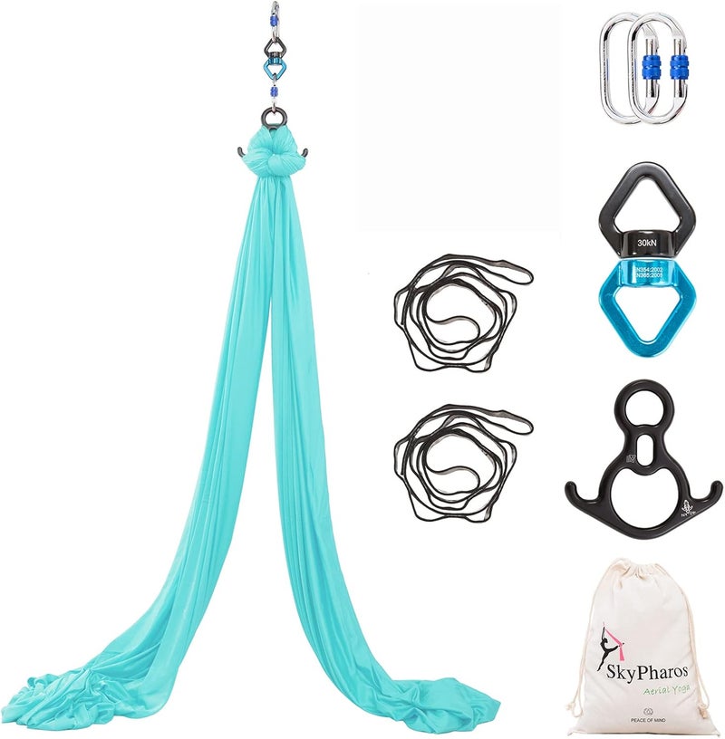 SKYPHAROS Aerial Silks Yoga Swing Set - 9/11 Yards Aerial Yoga Hammock Kit Anti-Gravity Flying for Fitness, Low/Non Stretch Nylon Tricot Fabric Hardware Included for Dance - Image 1