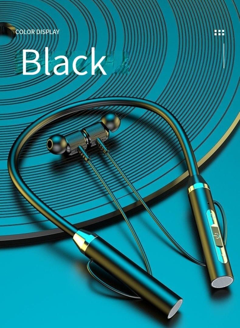 Universal Neck Hanging Wireless Sports Bluetooth Headphones Dual In-ear Headphones Super Long Standby Battery Life with Hands-free Function Earphones (Black)  - Image 1