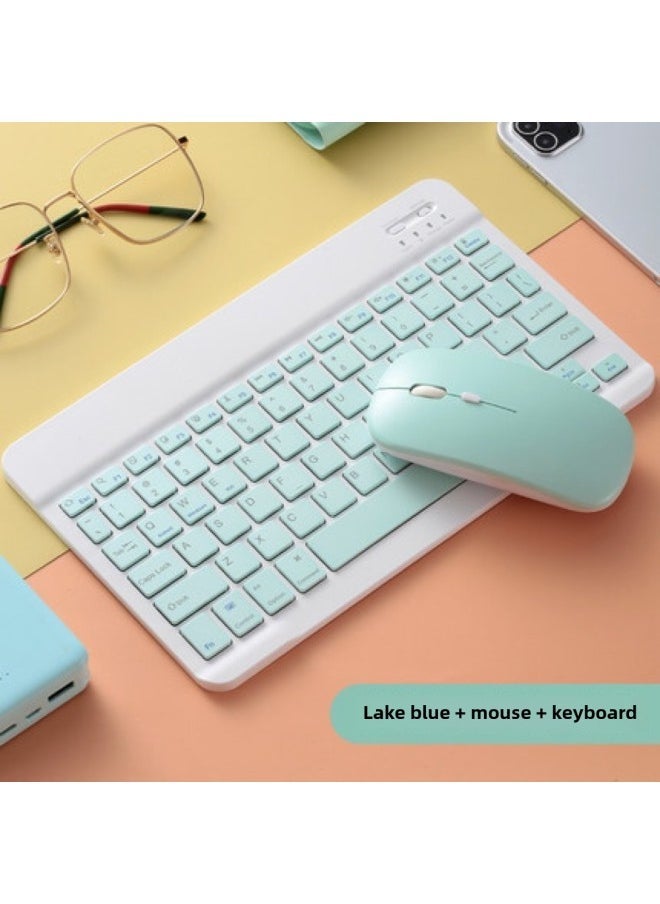10 Inch Bluetooth Keyboard For Ipad Keyboard And Mouse Suit Apple Android Phone Universal Tablet Bluetooth Keyboard-Color:Charging Dual-mode Cloud Blue Mouse - Image 3