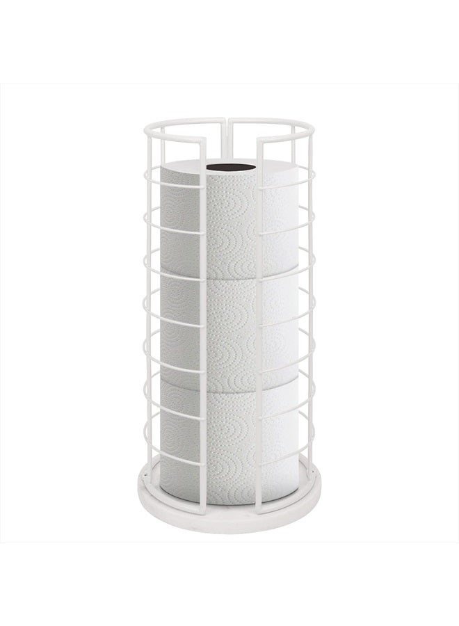 NearMoon Toilet Paper Organizer Stand, Free Standing 3 Rolls Tissue Storage, Metal Bathroom Accessory, Rustproof Toilet Roll Holder for Kitchen Countertop Inside Cabinet Shelf (Marble Base, White)  - Image 1