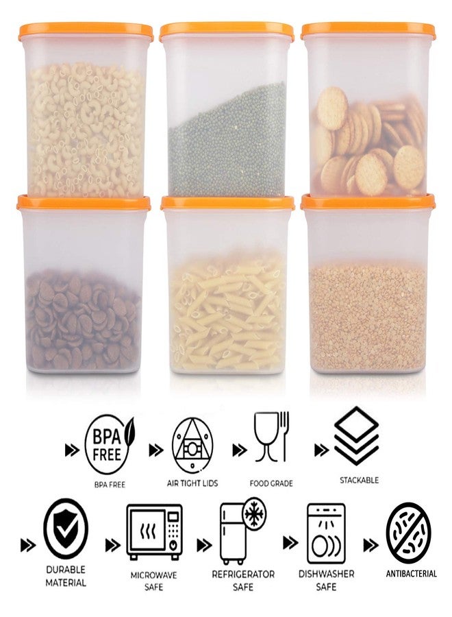 Cutting Edge Essentials Anti Microbial Seal Stackable Food Storage Oval Kitchen Containers Set with Anti Bacterial Protection Modular Jar for Flour, Cereals, Snacks, BPA Free, 1800 ML -Set of 6 - Image 3
