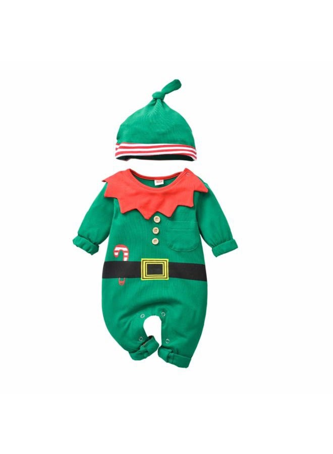 HiHa Baby-Christmas-Elf-Outfit Jumsuit for Toddler Boys Girls Christmas Clothes (green, 0-6months) - Image 1