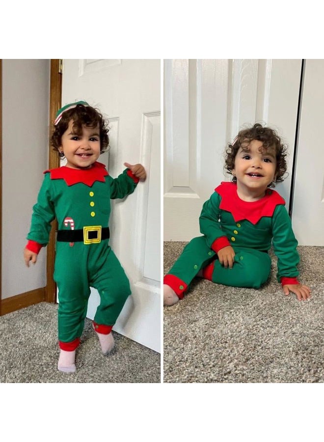 HiHa Baby-Christmas-Elf-Outfit Jumsuit for Toddler Boys Girls Christmas Clothes (green, 0-6months) - Image 2