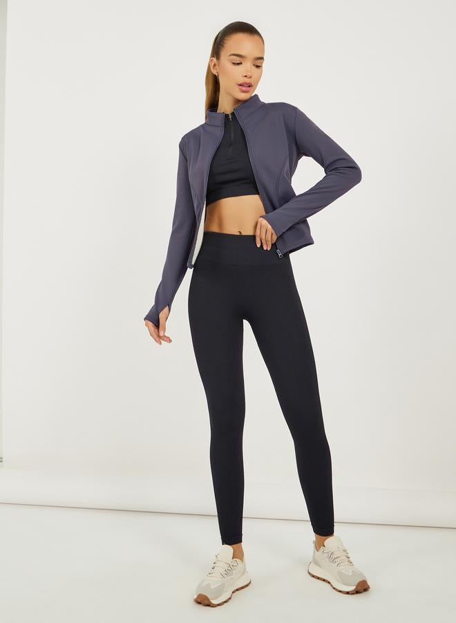 Styli Active Fleece Lining Contour Detail Zip Up Jacket - Image 2