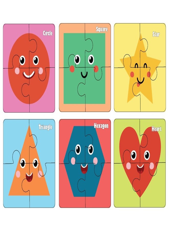 Khilonewale Set of 6 Wooden Shapes Jigsaw Puzzles for Kids - 4-Piece Each, Montessori Educational Learning Toys for Toddlers & Preschoolers, Safe & Durable