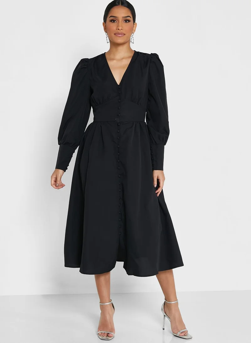 ELLA Puff Sleeve Empire Waistline Detail Dress