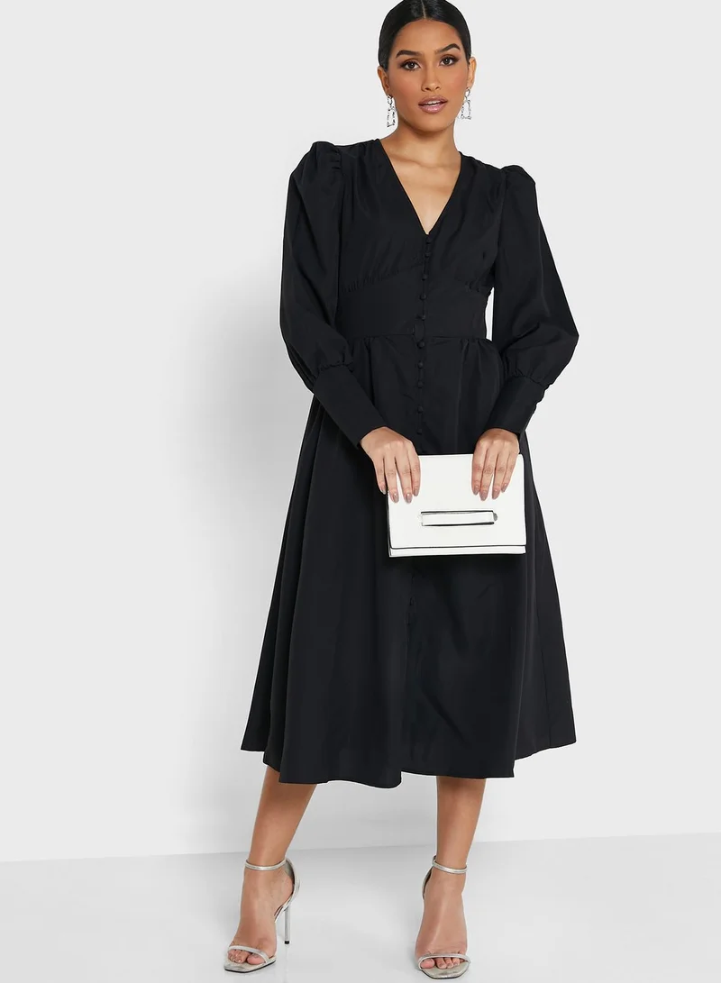 ELLA Puff Sleeve Empire Waistline Detail Dress