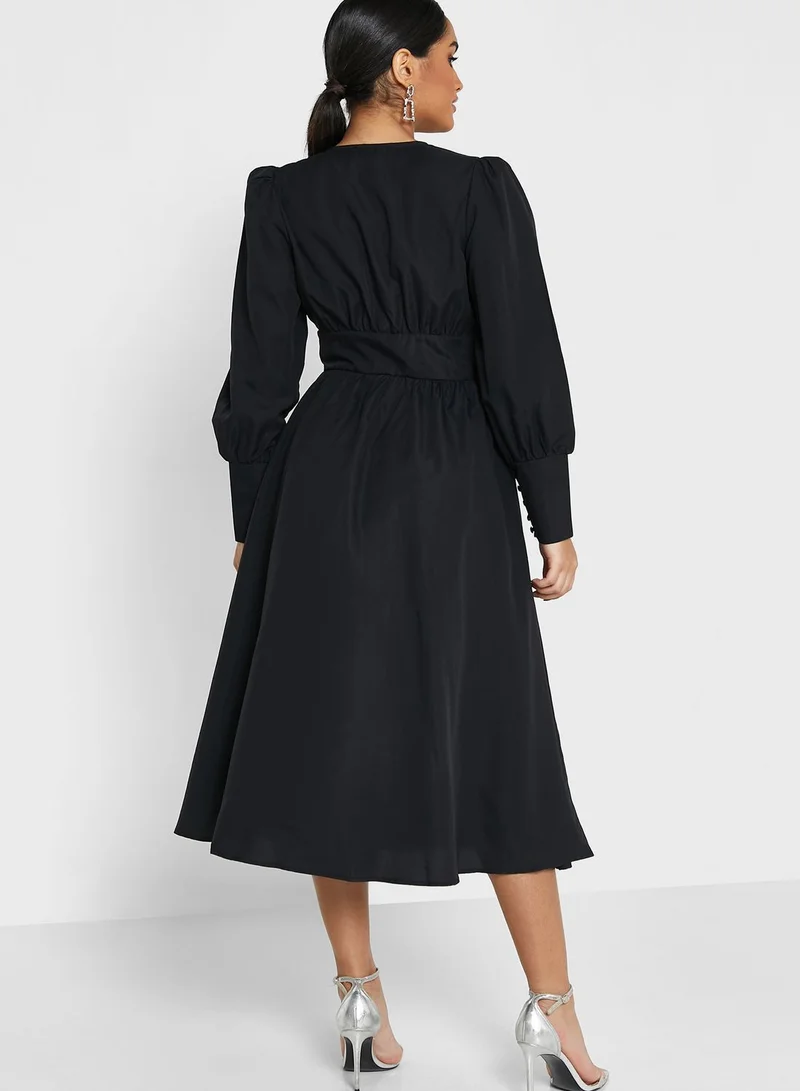 ELLA Puff Sleeve Empire Waistline Detail Dress