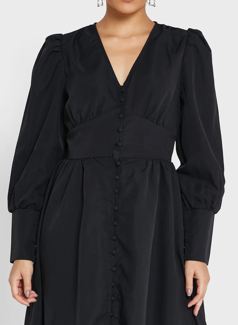ELLA Puff Sleeve Empire Waistline Detail Dress