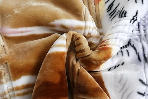 Nestl 9 Lbs Velvet Fleece Blanket for Winter - 2 Ply Heavy & Warm Korean Style Bed Blanket - Reversible Printed Raschel Queen Size Blanket - Wrinkle & Fade Resistant - 79 x 94 Inches - Tiger - Image 5
