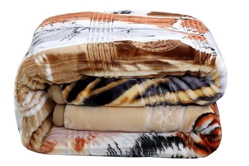 Nestl 9 Lbs Velvet Fleece Blanket for Winter - 2 Ply Heavy & Warm Korean Style Bed Blanket - Reversible Printed Raschel Queen Size Blanket - Wrinkle & Fade Resistant - 79 x 94 Inches - Tiger - Image 2