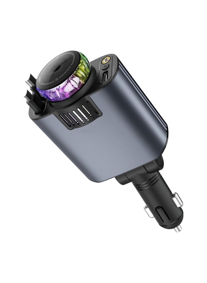 شاحن سيارة 5 في 1 مع ضوء النجوم ، كابلات قابلة للسحب، USB-C وiOS - Image 1