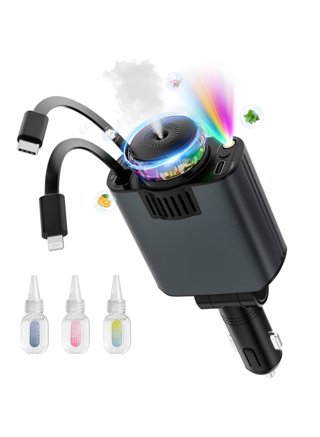 شاحن سيارة 5 في 1 مع ضوء النجوم ، كابلات قابلة للسحب، USB-C وiOS - Image 2