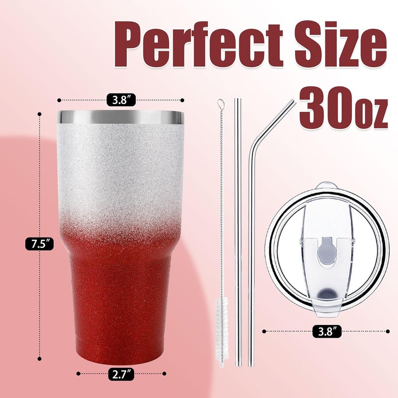DS 30 oz Tumbler Christmas Red Glitter Gradient Cup Stainless Steel Double Wall Vacuum Insulated Mug with Straw and Lid Cleaning Brush for Cold and Hot Beverages - Image 2