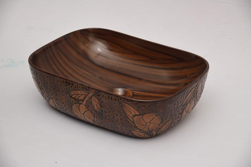 REMOTION Wooden Style Designer Wash Basin Countertop Tabletop Ceramic Bathroom Sink Wash Basin For Bathroom 18 x 13 x 55 Inch Wodeen Style Designer Basin7 - Image 5