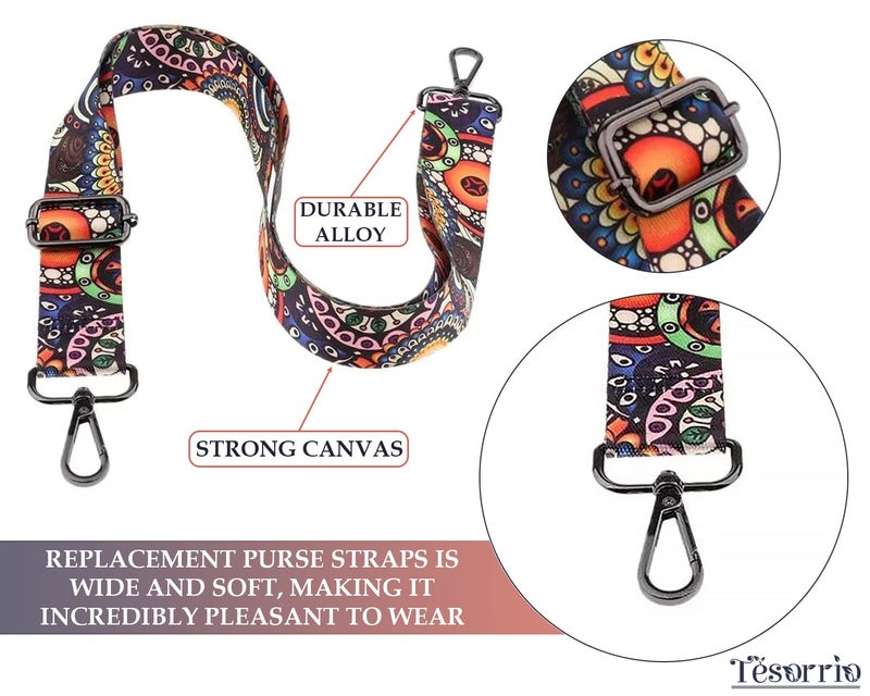 Tesorrio Colorful Purse Guitar Strap for Crossbody - 51 x 1.5" Vibrant Crossbody Straps for Purses for Women, Durable and Multipurpose Replacement Belt, Adjustable Length, Stylish Shoulder Accessory with Hooks - Image 3