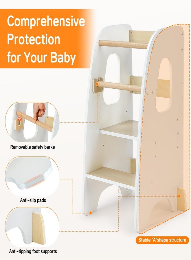 Ezebaby Toddler Standing Tower, 3-Adjustable Height Toddler Kitchen Step Stool, Kids Helper Stool for Learning New Skills-White - Image 2