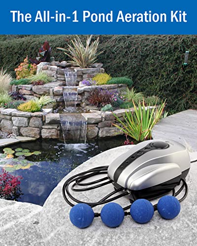 AquaMiracle All-in-One Koi Pond Aerator for Outdoor Ponds up to 2000 Gallons, Pond Air Pump Pond Aeration System with 4-Outlet Airline Tubing Air Stones Check Valves - Image 2