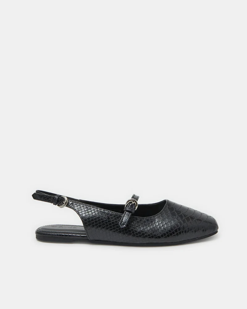 REDTAG Women Black Croc Sling Back Mule