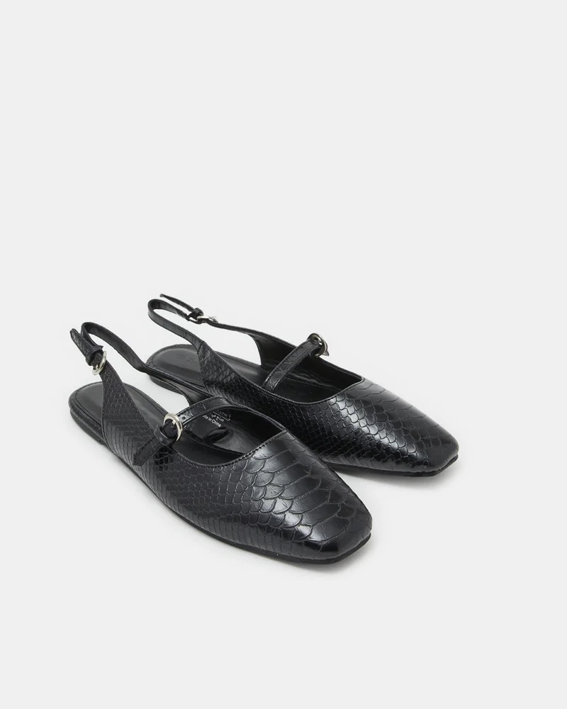 REDTAG Women Black Croc Sling Back Mule