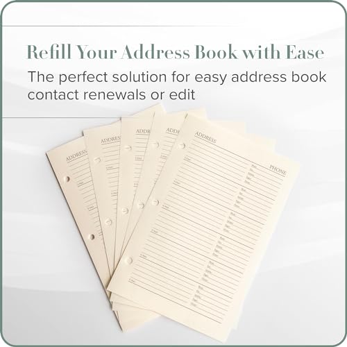 Gallery Leather Address Book Refill Replacement Pages - 3 Ring 5.5 x 8 Size, 15 Sheets, 30 Pages for 180 Entries, Quick and Easy Contact Storage and Updates - Image 2