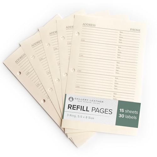 Gallery Leather Address Book Refill Replacement Pages - 3 Ring 5.5 x 8 Size, 15 Sheets, 30 Pages for 180 Entries, Quick and Easy Contact Storage and Updates - Image 1