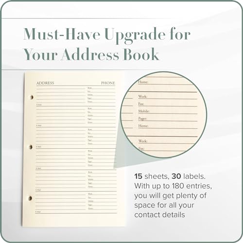 Gallery Leather Address Book Refill Replacement Pages - 3 Ring 5.5 x 8 Size, 15 Sheets, 30 Pages for 180 Entries, Quick and Easy Contact Storage and Updates - Image 3