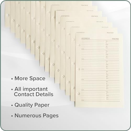 Gallery Leather Address Book Refill Replacement Pages - 3 Ring 5.5 x 8 Size, 15 Sheets, 30 Pages for 180 Entries, Quick and Easy Contact Storage and Updates - Image 4