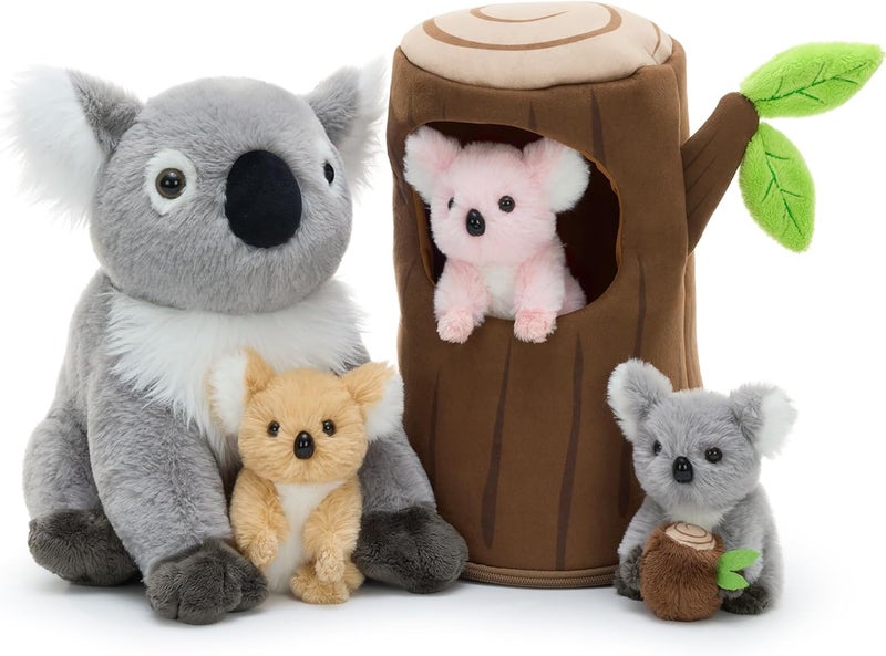 MorisMos 5 Pieces Koala Cuddly Toy XXL Set, 30 cm Grey Giant Koala Cuddly Toy with 3 Babies in the Belly, Large Plush Toy, Stuffed Toy, as a Birthday Gift for Children, Baby - Image 1