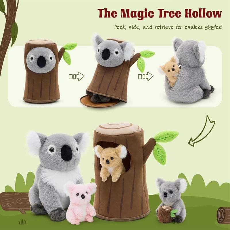 MorisMos 5 Pieces Koala Cuddly Toy XXL Set, 30 cm Grey Giant Koala Cuddly Toy with 3 Babies in the Belly, Large Plush Toy, Stuffed Toy, as a Birthday Gift for Children, Baby - Image 4