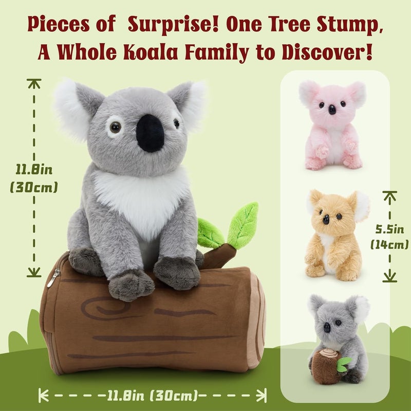MorisMos 5 Pieces Koala Cuddly Toy XXL Set, 30 cm Grey Giant Koala Cuddly Toy with 3 Babies in the Belly, Large Plush Toy, Stuffed Toy, as a Birthday Gift for Children, Baby - Image 2