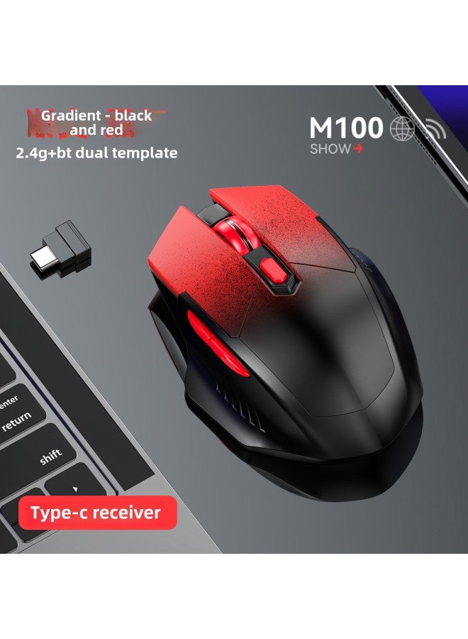 USB-C Trend Wireless Mouse Gradient Mute Office Game Dual-Mode Charging Bluetooth Mouse-Specifications: 2.4g+Bluetooth Dual-Mode Charging Version-grading Black and Red (جهاز استقبال من النوع c) - Image 1