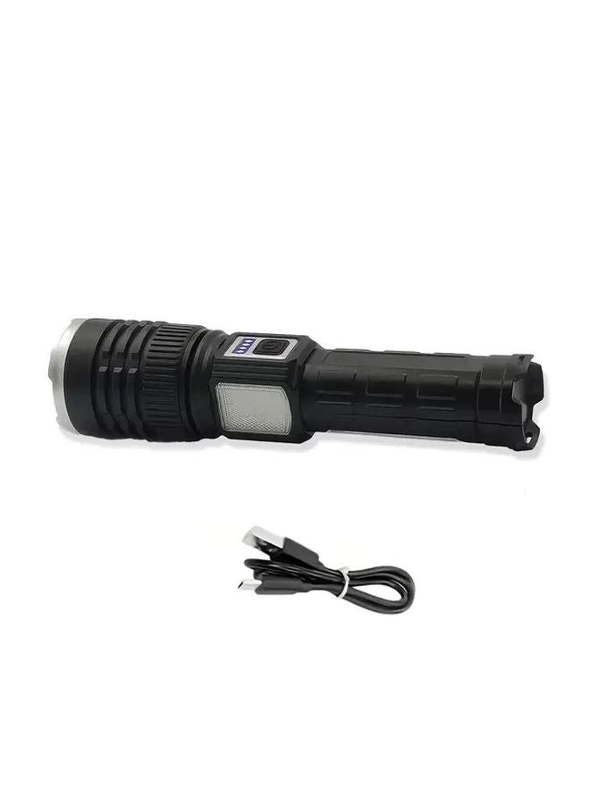 Black Solar Flashlight High Lumen USB C Quick Charge Adjustable Focus COB Lamp 12 Modes - Image 1