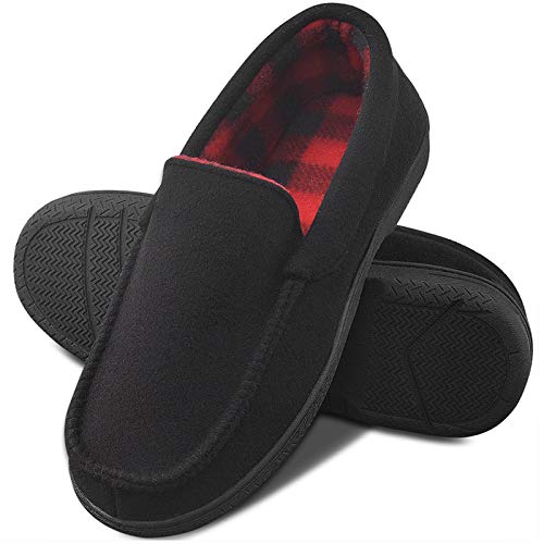 DL Men's Memory Foam Moccasin Slippers Breathable Moccasin Slippers Micro Wool House Shoes Anti-Slip Sole Indoor Outdoor, Black, 12 - Image 1