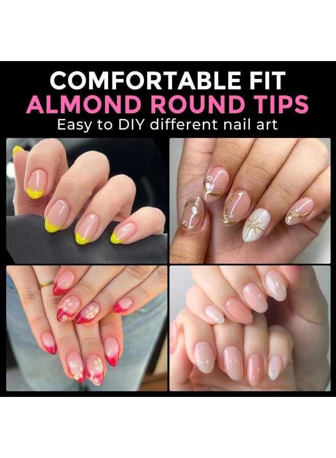 UNA GELLA Short Almond Round Fake Nails 216pcs Almond Press on Nails Pre-shape Oval Gel Nail Tips for Full Cover Acrylic Short Round Nails For Nails tips Extension 12 Sizes - Image 2