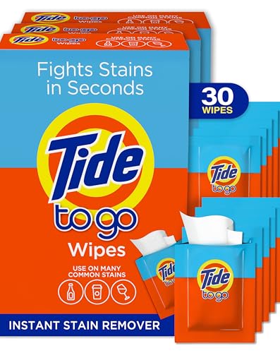 Tide To Go Stain Remover Wipes for Clothes Instant Laundry Travel Stain Spot Remover 3 Pack 30 Wipes Total