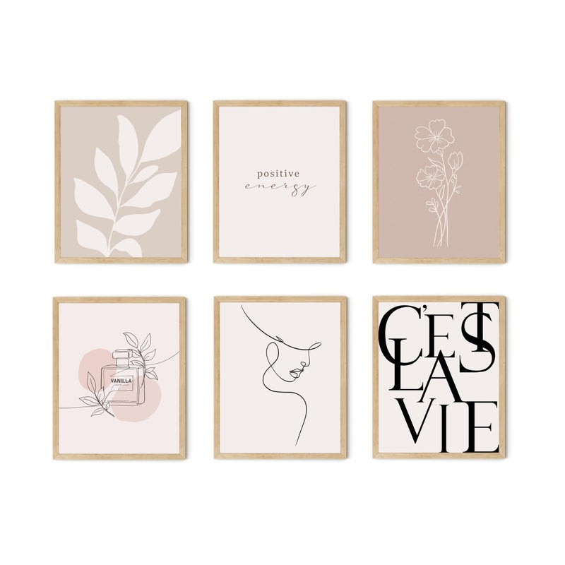 TwoDays Vanilla Girl Room Decor, Clean Girl Aesthetic Wall Art, Boho Beige Posters for Bedroom, Minimalist Cream Prints, Abstract Brown Pictures for Girls.(8" x 10", Set of 6, UNFRAMED) - Image 1