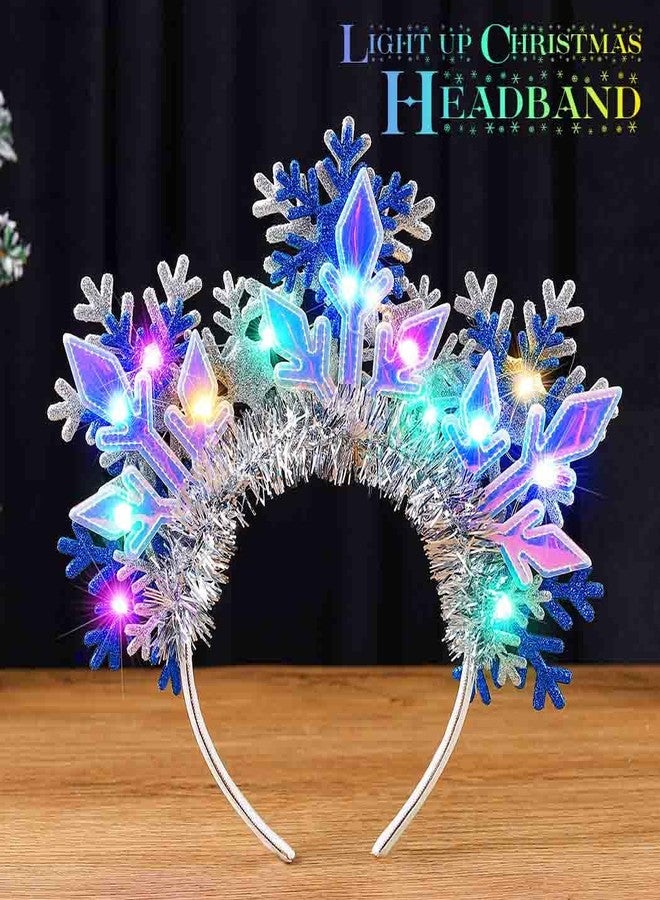 يان طوق رأس مضيء على شكل ندفة ثلجية من Yean، طوق شعر LED لامع لعيد الميلاد، إكسسوارات شعر لامعة للنساء (إضاءة ملونة، مقاس واحد) - Image 2