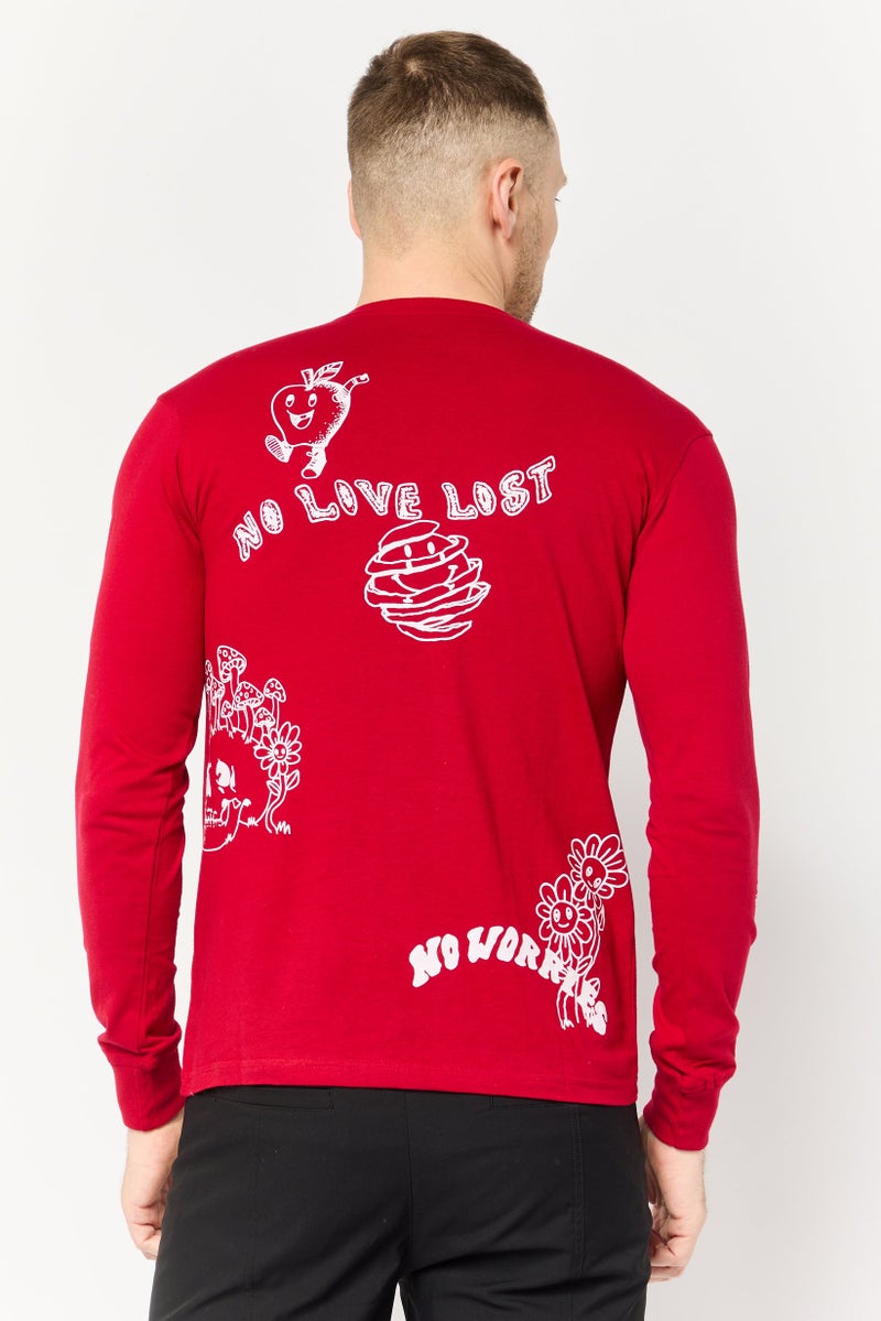 brooklyn Men Crew Neck Long Sleeve Printed T-Shirt, Red - Image 4
