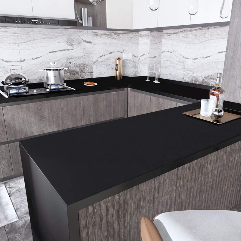 Decotalk Solid Black Wallpaper Peel and Stick 17.7"X400" Black Wallpaper for Bedroom Wallpaper Black Contact Paper for Cabinets and Drawers Solid Black Cabinet Vinyl Wrap Removable - Image 5