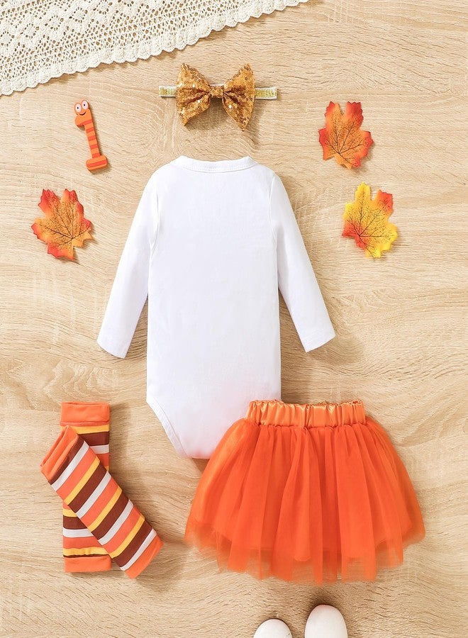 CPEI Baby Girl Thanksgiving Outfit Bodysuit+Tutu Skirt+Leg Warmer+Bunny Headband Set(White Turkey, 3-6 Months) - Image 3