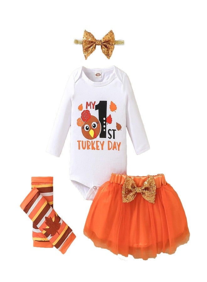 CPEI Baby Girl Thanksgiving Outfit Bodysuit+Tutu Skirt+Leg Warmer+Bunny Headband Set(White Turkey, 3-6 Months) - Image 1