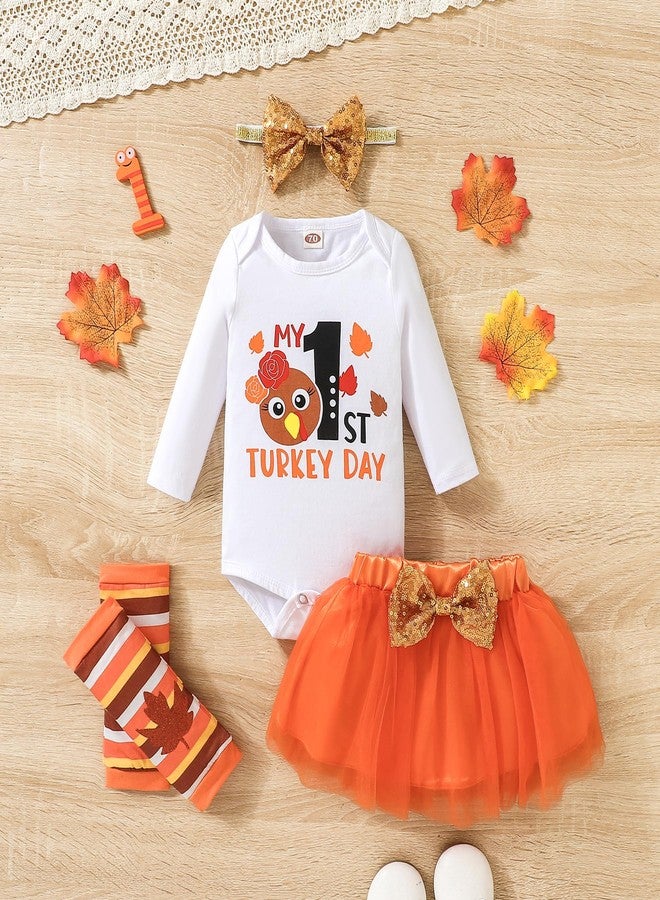 CPEI Baby Girl Thanksgiving Outfit Bodysuit+Tutu Skirt+Leg Warmer+Bunny Headband Set(White Turkey, 3-6 Months) - Image 2