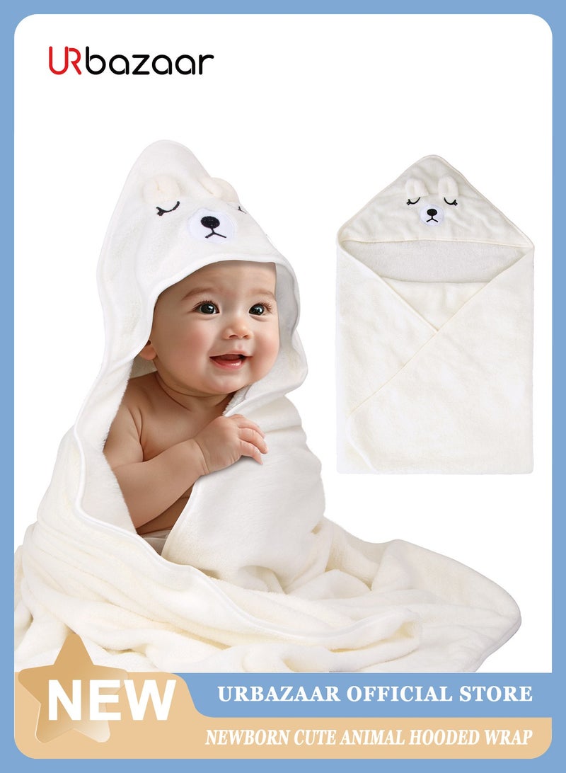 URbazaar Kids Hooded Bath Towel, Super Soft and Absorbent Natural Microfiber for Baby Girls and Boys (White) - Image 1