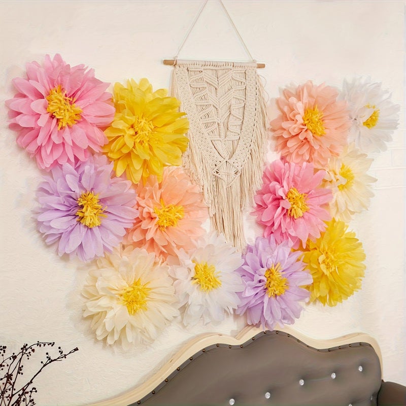 Daisy Tissue Paper Pom Poms 10Pcs Multicolored Flower Decorations for Birthday Party - Image 4