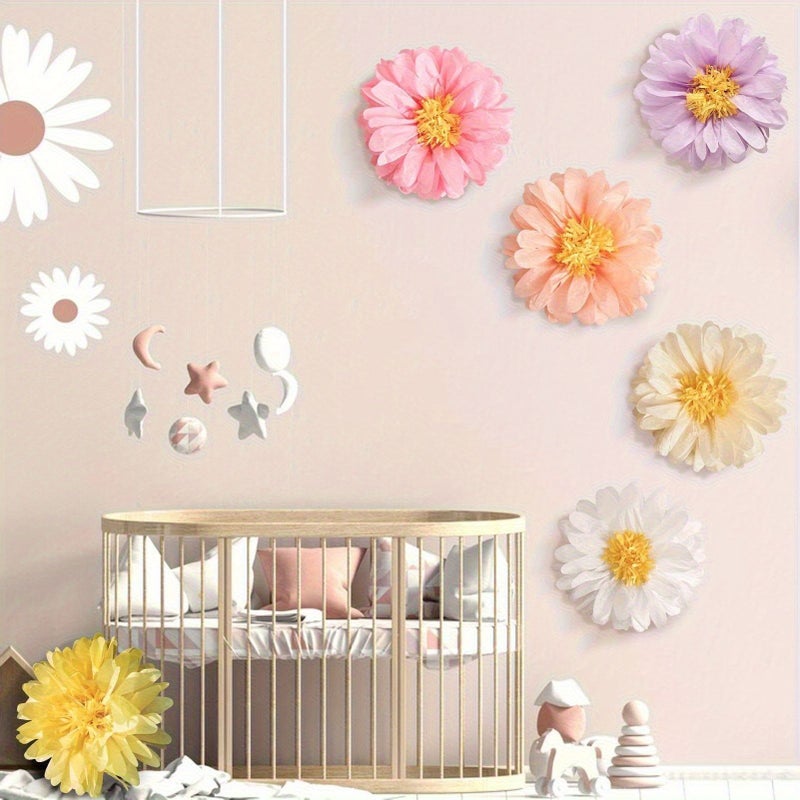 Daisy Tissue Paper Pom Poms 10Pcs Multicolored Flower Decorations for Birthday Party - Image 2